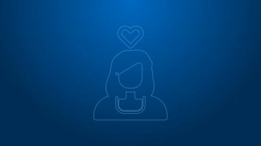 Beyaz çizgili romantik kız ikonu mavi arka planda izole edilmiş. Sevgililer Günün kutlu olsun. 4K Video hareketli grafik canlandırması