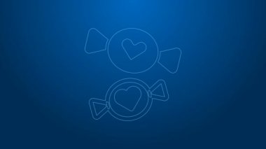 Beyaz çizgi Candy simgesi mavi arkaplanda izole edildi. 4K Video hareketli grafik canlandırması