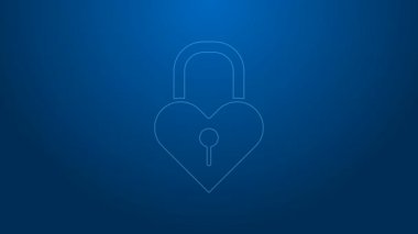 Beyaz çizgi Castle, mavi arka planda izole edilmiş kalp ikonu şeklinde. Aşk sembolü ve anahtar deliği işareti. 8 Mart. Mutlu Kadın Günleri. 4K Video hareketli grafik canlandırması