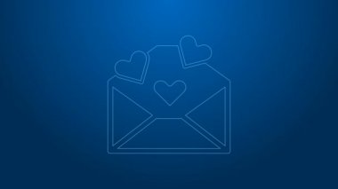 Sevgililer Günü kalp ikonlu beyaz çizgi mavi arka planda izole edildi. Mesaj aşkım. Aşk ve romantizm mektubu. 4K Video hareketli grafik canlandırması