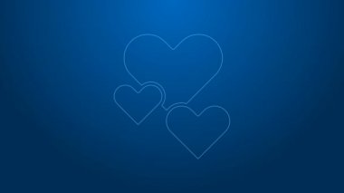 Beyaz çizgi kalp ikonu mavi arkaplanda izole edildi. Romantik sembol, bağlanma, tutku ve düğün. Sevgililer Günü sembolü. 4K Video hareketli grafik canlandırması