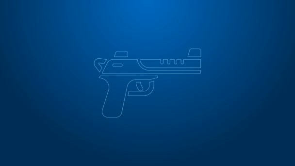 Biała linia Pustynna ikona pistoletu wyizolowana na niebieskim tle. 4K Animacja graficzna ruchu wideo — Wideo stockowe