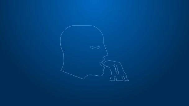 Weiße Linie Erbrechen Mann Symbol isoliert auf blauem Hintergrund. Krankheitssymptom, Gesundheitsproblem. Übelkeit, Lebensmittelvergiftung, Alkoholvergiftung. 4K Video Motion Grafik Animation — Stockvideo
