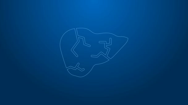 White line Hepatitis virus on the human liver icon isolated on blue background. World Hepatitis Day. 4K Video motion graphic animation — Stock Video