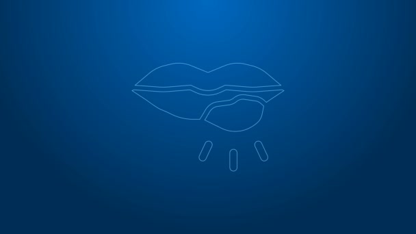 White line Herpes lip icon isolated on blue background. Herpes simplex virus. Labial infection inflammation symbol. 4K Video motion graphic animation — Stock Video