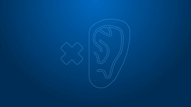 Línea blanca Icono de sordera aislado sobre fondo azul. Símbolo sordo. Discapacidad auditiva. Animación gráfica de vídeo 4K — Vídeos de Stock