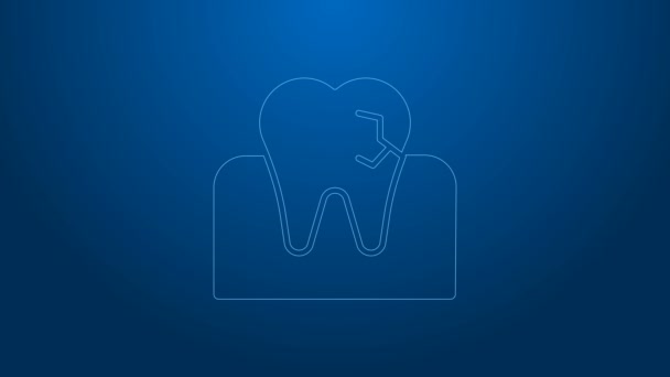 Línea blanca Diente con icono de caries aislado sobre fondo azul. Caries dental. Animación gráfica de vídeo 4K — Vídeo de stock