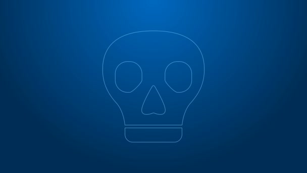 Bílá čára Lebka ikona izolované na modrém pozadí. Grafická animace pohybu videa 4K — Stock video