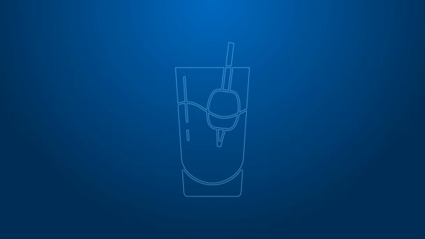 Bílá čára Koktejl Bloody Mary ikona izolované na modrém pozadí. Grafická animace pohybu videa 4K — Stock video
