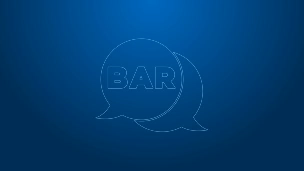 Λευκή γραμμή Street πινακίδα με επιγραφή Bar εικονίδιο απομονώνονται σε μπλε φόντο. Κατάλληλο για διαφημίσεις μπαρ, καφέ, εστιατόριο. 4K Γραφική κίνηση κίνησης βίντεο — Αρχείο Βίντεο