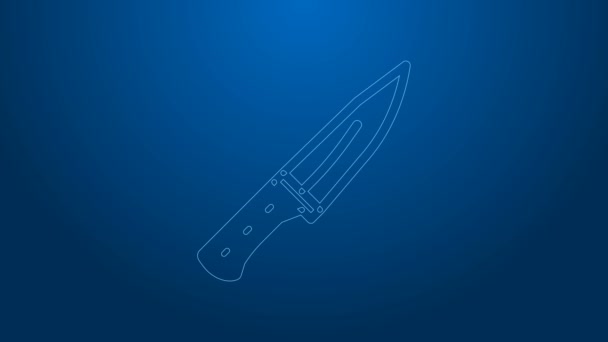 Fehér vonal Húsdaráló ikon elszigetelt kék alapon. Henteskés. Konyhai kés a húshoz. Henteskés. 4K Videó mozgás grafikus animáció — Stock videók