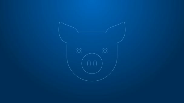 白线猪图标孤立在蓝色背景.动物的象征4K视频运动图形动画 — 图库视频影像