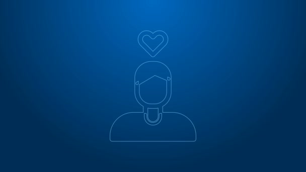Línea blanca Hombre romántico icono aislado sobre fondo azul. Feliz día de San Valentín. Animación gráfica de vídeo 4K — Vídeo de stock