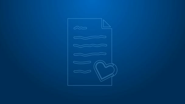 Envelope linha branca com ícone coração Valentine isolado no fundo azul. Mensagem de amor. Carta de amor e romance. Animação gráfica em movimento de vídeo 4K — Vídeo de Stock