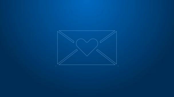 Linea bianca Busta con icona del cuore di San Valentino isolata su sfondo blu. Messaggio d'amore. Lettera amore e romanticismo. Animazione grafica 4K Video motion — Video Stock