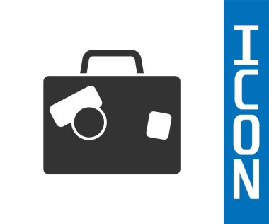 Seyahat simgesi için gri bavul beyaz arkaplanda izole edildi. Seyahat bagaj tabelası. Seyahat bagaj ikonu. Vektör.