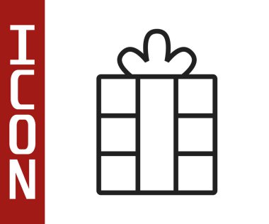 Beyaz arkaplanda siyah çizgi hediye kutusu simgesi izole edildi. Mutlu Noeller ve mutlu yıllar. Vektör.