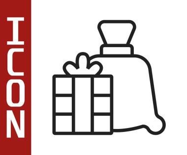 Siyah çizgili Noel Baba hediye çantası ikonu beyaz arka planda izole edilmiş. Noel hediyeleri çuvalı. Mutlu Noeller ve mutlu yıllar. Vektör.