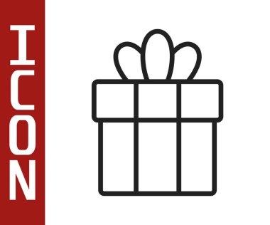 Beyaz arkaplanda siyah çizgi hediye kutusu simgesi izole edildi. Mutlu Noeller ve mutlu yıllar. Vektör.