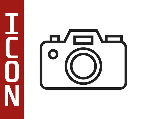 Черная Линия Фото Камера Значок Изолирован Белом Фоне Значок Фотокамеры — стоковый вектор