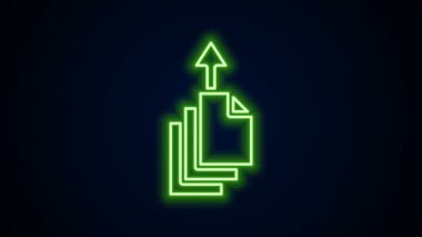 Parlayan neon hattı veri aktarma simgesi siyah arkaplanda izole edildi. 4K Video hareketli grafik canlandırması