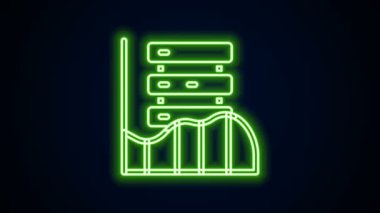 Parlayan neon hattı Sunucu, Data, Web sunucu simgesi siyah arkaplanda izole edildi. 4K Video hareketli grafik canlandırması