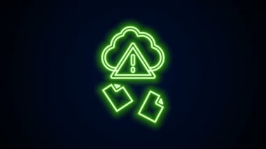 Parlayan neon hattı Cloud hack ikonu siyah arkaplanda izole edildi. Bulut sızıntısı. 4K Video hareketli grafik canlandırması