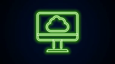 Parlayan neon hattı Bulut teknolojisi veri transferi ve depolama simgesi siyah arka planda izole edildi. 4K Video hareketli grafik canlandırması