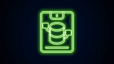 Parlayan neon hattı Sunucu, Data, Web sunucu simgesi siyah arkaplanda izole edildi. 4K Video hareketli grafik canlandırması