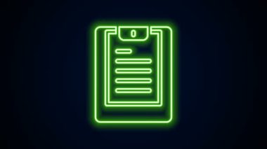 Parlayan neon hattı sunucusu, Veri raporu simgesi siyah arkaplanda izole edildi. 4K Video hareketli grafik canlandırması
