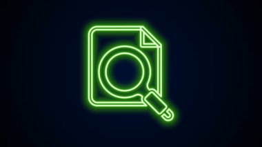 Siyah arkaplanda izole edilmiş klasör simgesiyle parlayan neon hattı arama kavramı. Büyüteç ve belge. Veri ve bilgi işareti. 4K Video hareketli grafik canlandırması