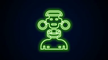Parlayan neon hattı, siyah arka planda izole edilmiş Afrika kabilesi erkek simgesi. 4K Video hareketli grafik canlandırması