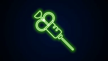 Parlayan neon çizgisi şırınga simgesi siyah arkaplanda izole edildi. Aşı için şırınga, aşı, iğne, grip aşısı. Tıbbi ekipman. 4K Video hareketli grafik canlandırması