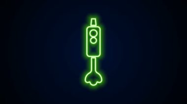 Parlayan neon hattı blender simgesi siyah arkaplanda izole edildi. Mutfak elektrikli kırıcı ve kase. Meyve suyu, kokteyl ya da meyve suyu. 4K Video hareketli grafik canlandırması