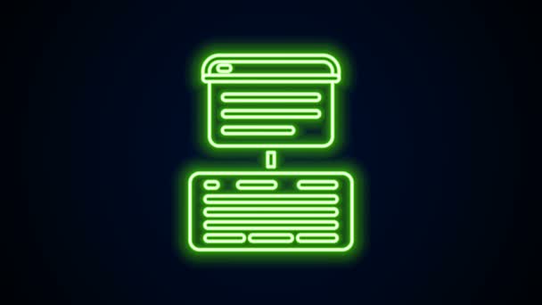 Glowing neon line Server, Data, Web Hosting ikon terisolasi pada latar belakang hitam. Animasi grafis gerak Video 4K — Stok Video
