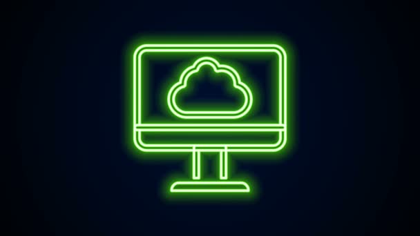 Žhnoucí neonová linka Cloud technologie přenos a ukládání dat ikona izolované na černém pozadí. Grafická animace pohybu videa 4K — Stock video