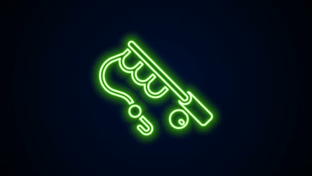 Glowing neon line Fishing rod icon isolated on black background. Peralatan memancing dan topik pertanian ikan. Animasi grafis gerak Video 4K — Stok Video