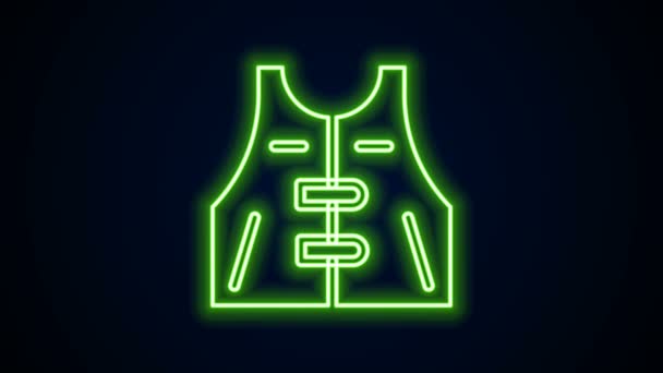 Glowing neon line Hunting jacket icon isolated on black background. Hunting vest. 4K Video motion graphic animation — Stock Video