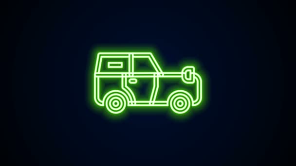 Žhnoucí neonová čára Ikona terénního vozu izolovaná na černém pozadí. Značka džípu. Grafická animace pohybu videa 4K — Stock video