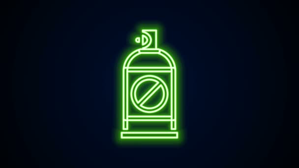 Linea neon incandescente Spruzza contro l'icona degli insetti isolata su sfondo nero. Animazione grafica 4K Video motion — Video Stock