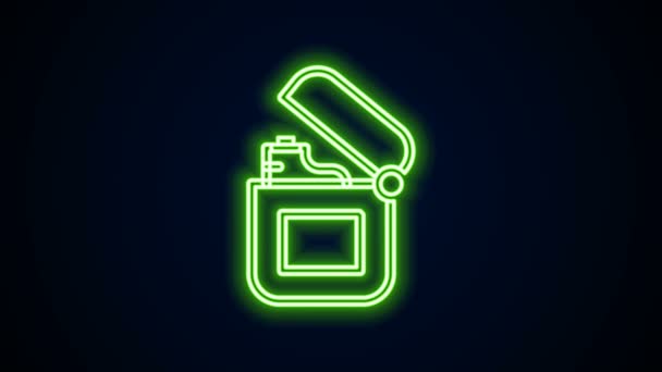Zářící neonová čára Ikona zapalovače izolovaná na černém pozadí. Grafická animace pohybu videa 4K — Stock video