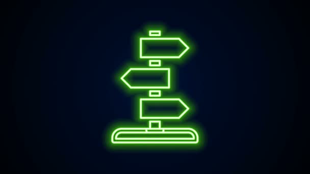 Gloeiende neon lijn Verkeerstekens. Wegwijzerpictogram geïsoleerd op zwarte achtergrond. Pointer symbool. Geïsoleerd straatinformatiebord. Richting bord. 4K Video motion grafische animatie — Stockvideo