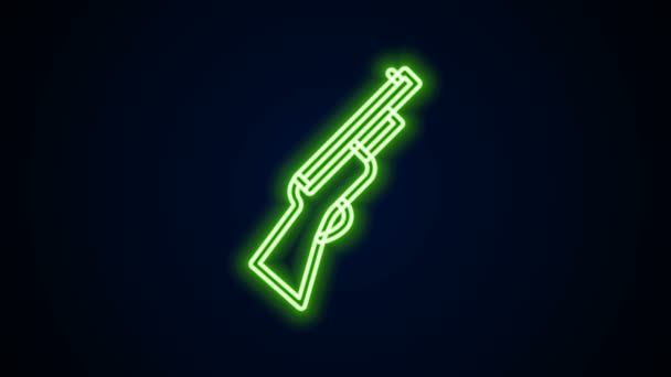Linha de néon brilhante Ícone de arma de caça isolado no fundo preto. Espingarda de caça. Animação gráfica em movimento de vídeo 4K — Vídeo de Stock