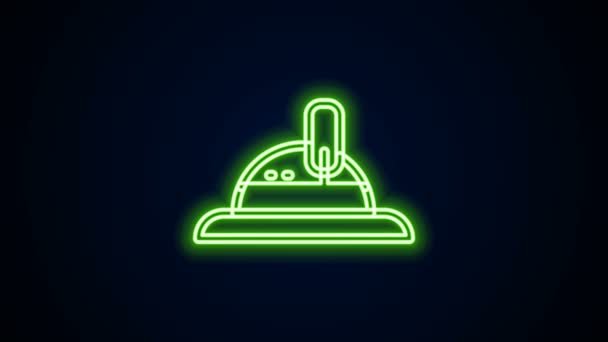 Glowing neon line Hunter hat icon isolated on black background. Plaid winter hat. 4K Video motion graphic animation — Stock Video