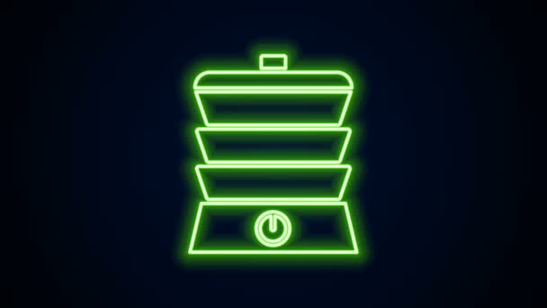 Świecąca neon linia Powolna ikona kuchenka wyizolowana na czarnym tle. Miska elektryczna. 4K Animacja graficzna ruchu wideo — Wideo stockowe