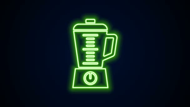 Glowing neon line Blender icon isolated on black background. Kitchen electric stationary blender with bowl. Cooking smoothies, cocktail or juice. 4K Video motion graphic animation — Stock Video