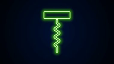 Parlak neon hattı şarap tirbuşonu simgesi siyah arkaplanda izole edildi. 4K Video hareketli grafik canlandırması