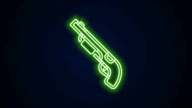 Parlayan neon hattı Polis av tüfeği ikonu siyah arka planda izole edildi. Av tüfeği. 4K Video hareketli grafik canlandırması