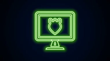Parlayan neon hattı Polis veritabanı simgesi siyah arkaplanda izole edildi. Polis rozeti monitörde. Çevrimiçi polis hizmeti kavramları. 4K Video hareketli grafik canlandırması