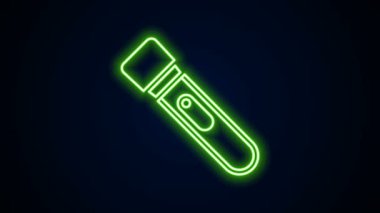 Parlayan neon hattı fener simgesi siyah arkaplanda izole edildi. 4K Video hareketli grafik canlandırması